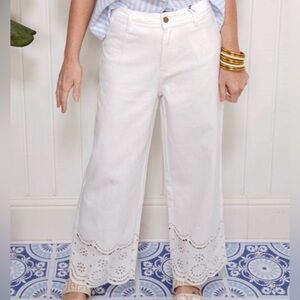 Women’s White Wide Leg Eyelet Hem Jeans